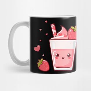 Strawberry Milkshake Ice Cream with Strawberries and Hearts in Kawaii Style | Kawaii Food Art Mug